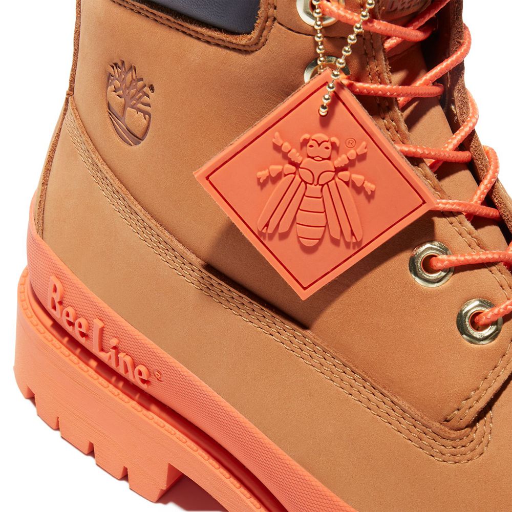 Timberland Mens 6-Inch Boots Bee Line x Waterproof Rubber Toe - Brown/Orange - India LJ2198746